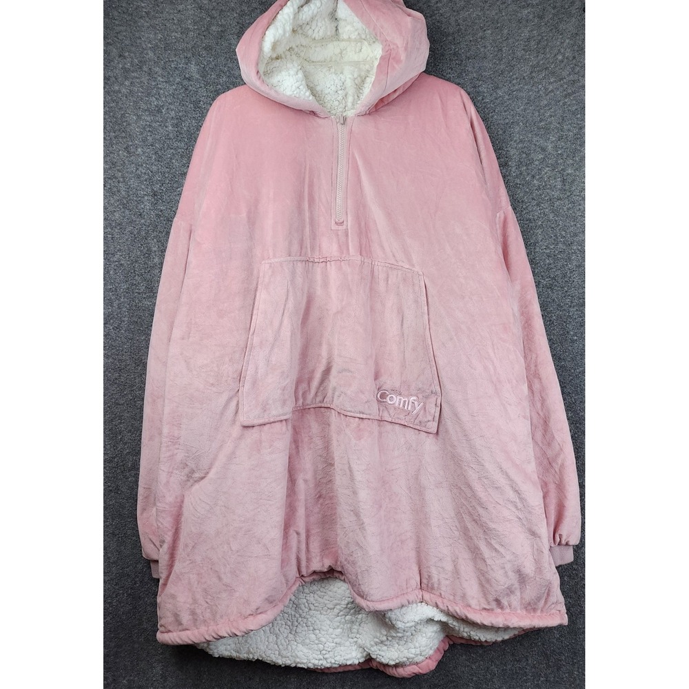 The Comfy Wearable Blanket Hoodie Unisex OS Pink Quarter Zip Sherpa Lined Plush